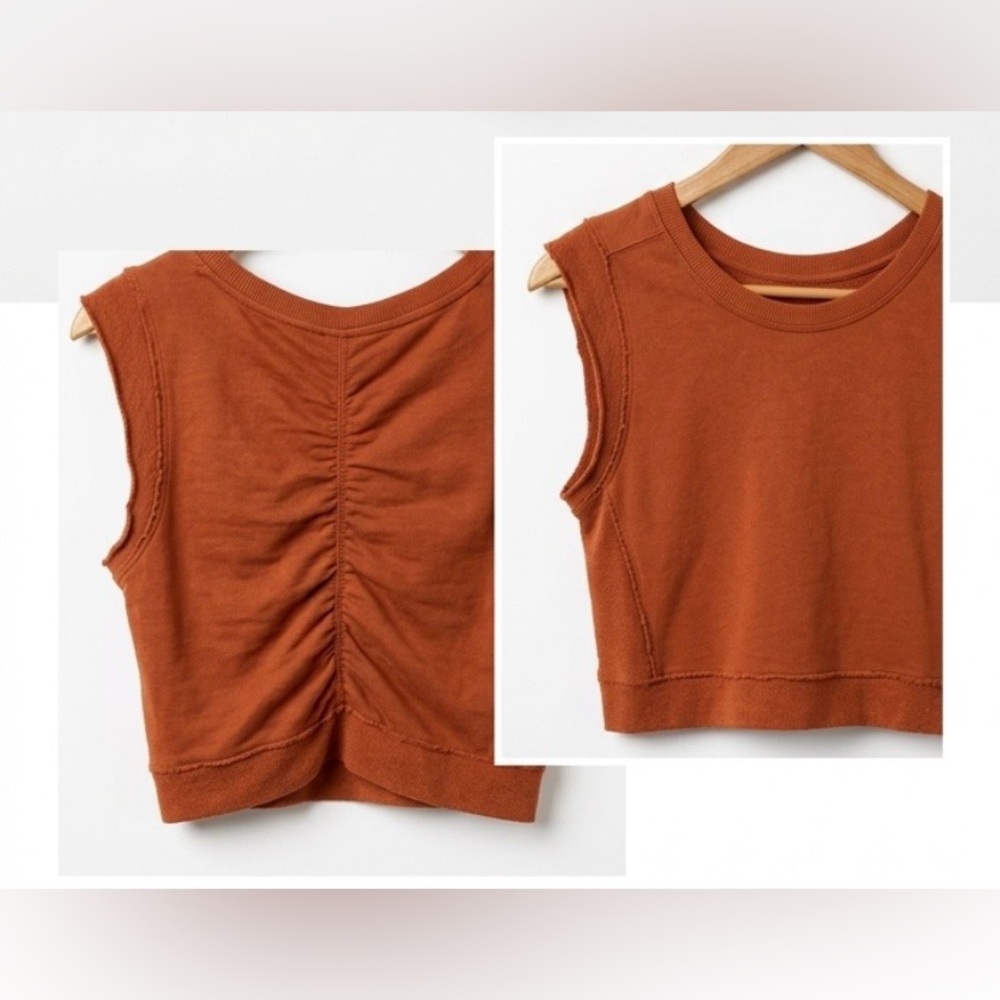 Daily Practice by Anthropologie Rust Organic Cotton Ruched Back Crop Top S - Picture 3 of 11